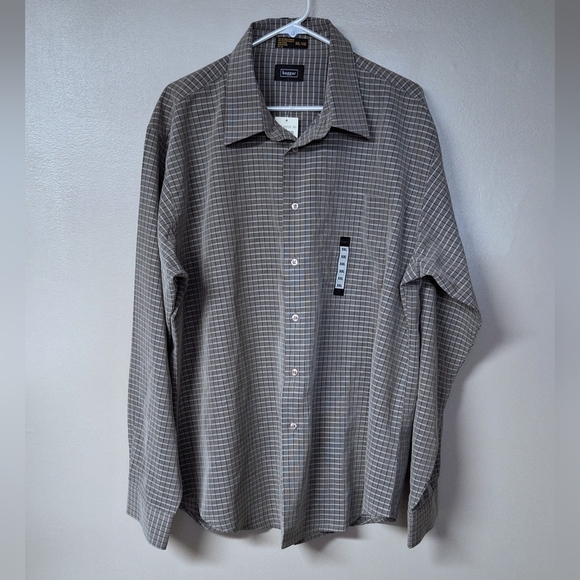 Haggar Mens Button Up Shirts Long Sleeve Checkered Plaid Gray Black White XXL - Picture 2 of 12